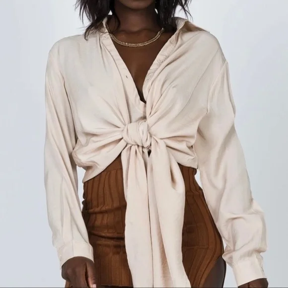 Princess Polly Oversized‎ Tie Front Shirt *New - Picture 2 of 8